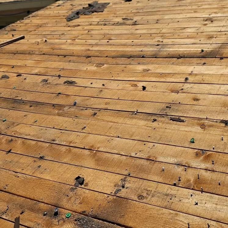 A roof with a lot of plywood on it