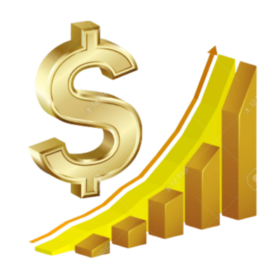 A gold dollar sign next to a yellow graph