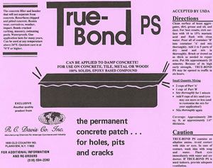 Pink True-Bond PS product label for a permanent concrete patch for holes, pits and cracks