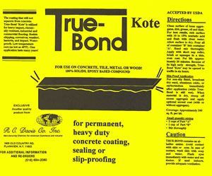 Yellow True-Bond Kote concrete sealer ad with black text and a large product can graphic