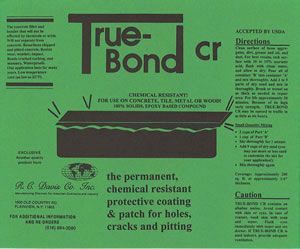 Green True Bond CR chemical-resistant protective coating label with product image and instructions