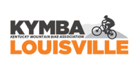 KYMBA Louisville logo with cyclist silhouette on bike over terrain. Dark gray and orange text.