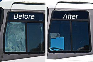 An RV with foggy windows.