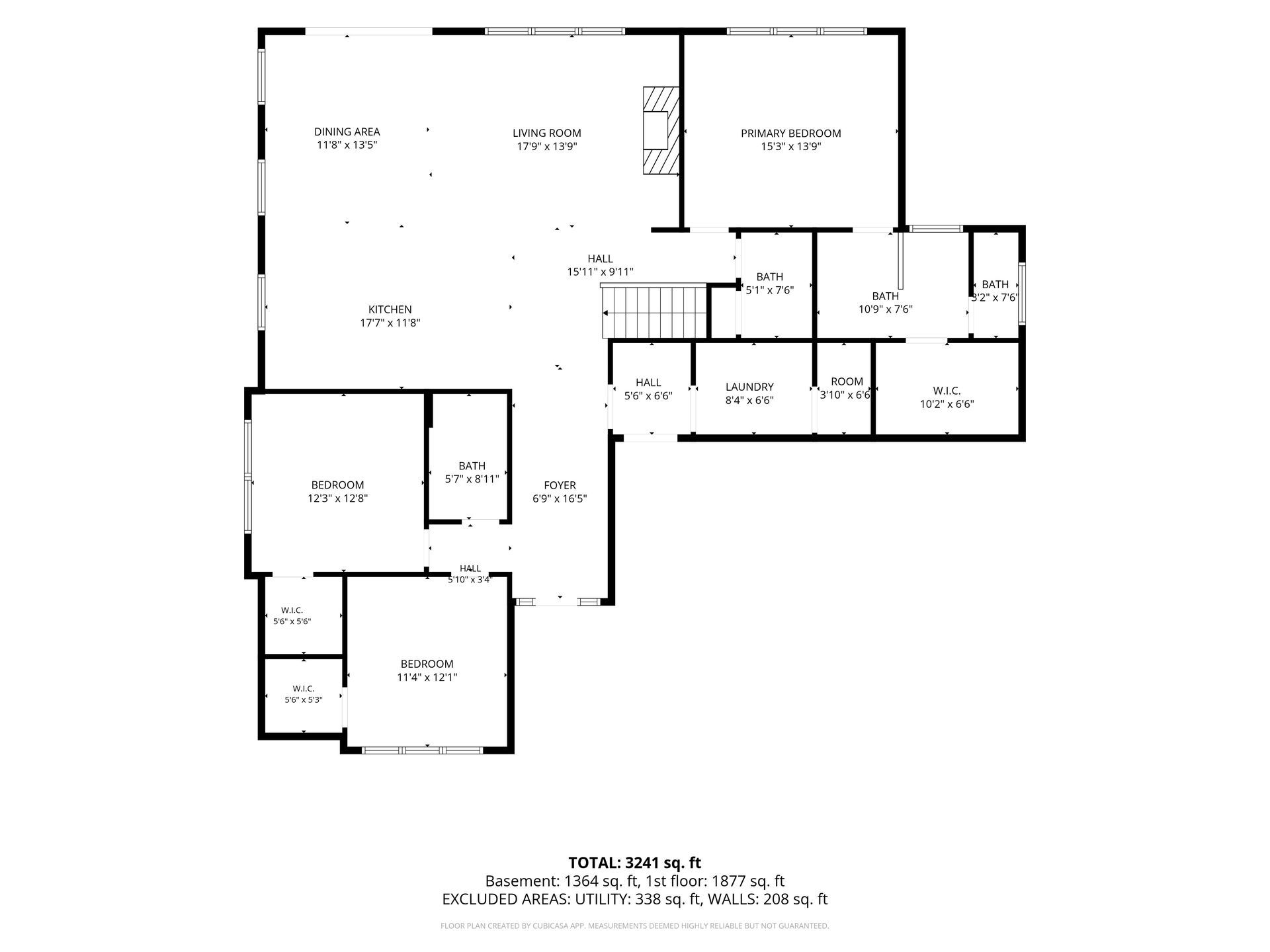 Black-and-white floor plan of a multi-room house layout with labeled rooms and hallways