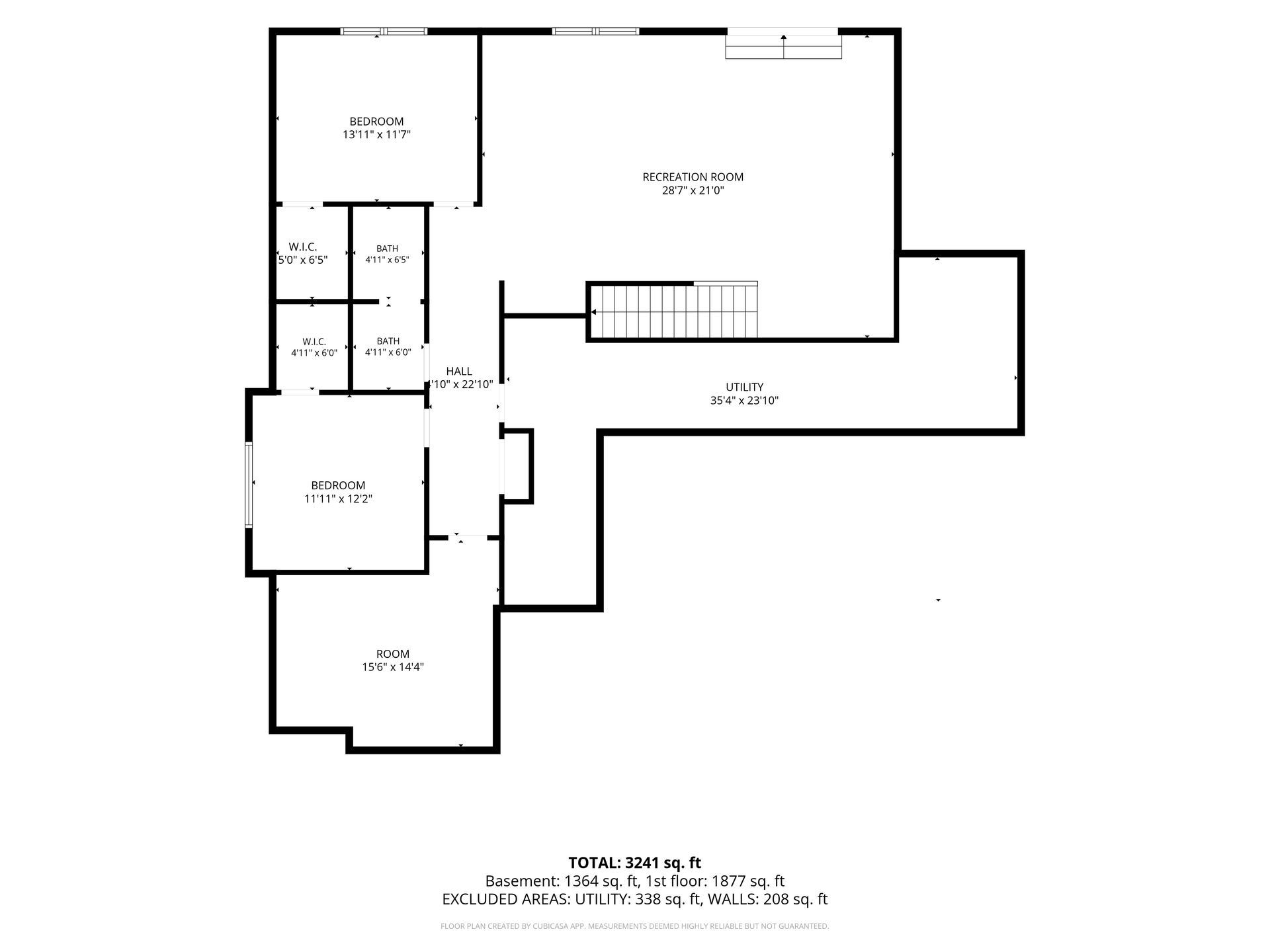 Black-and-white architectural floor plan with labeled rooms and stairway.