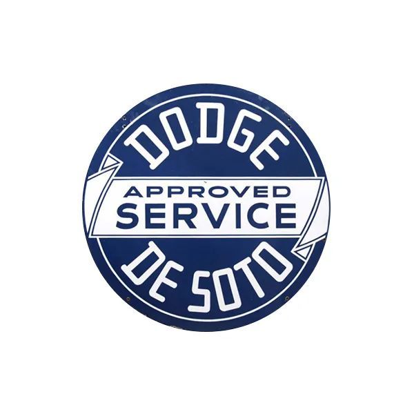 Blue Dodge De Soto approved service logo with white lettering in a circular badge
