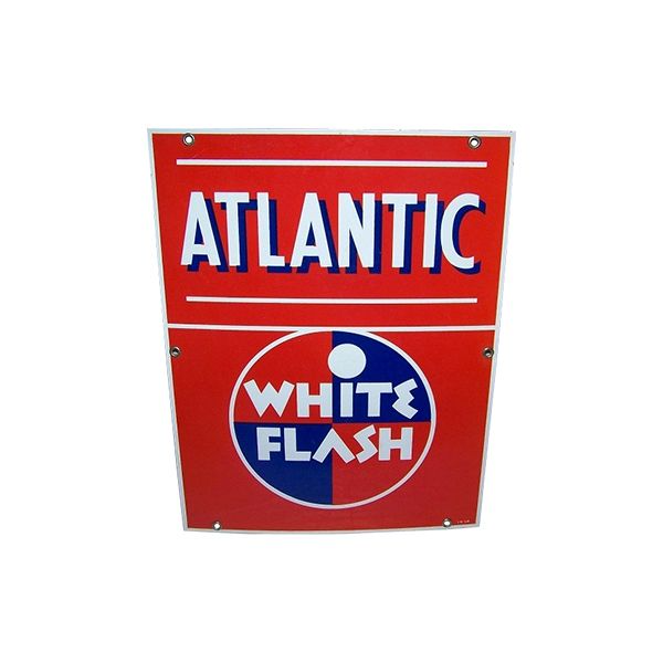 Red Atlantic White Flash sign with white and blue lettering
