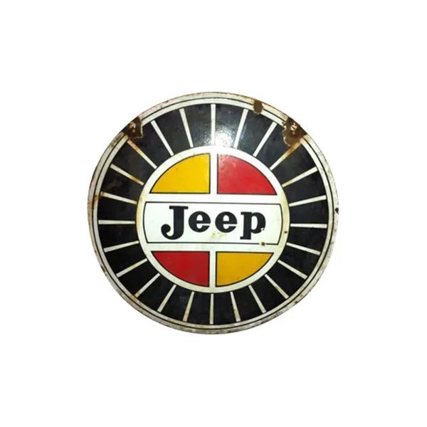 Jeep circular emblem with black outer ring and red, yellow, and white center