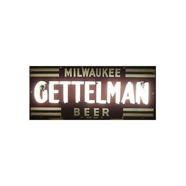 Vintage Milwaukee Gettelman Beer sign in black, brown, and cream with bold lettering