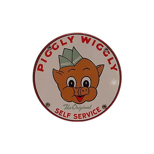 Piggly Wiggly self-service logo with a cartoon pig face and red text on a white background