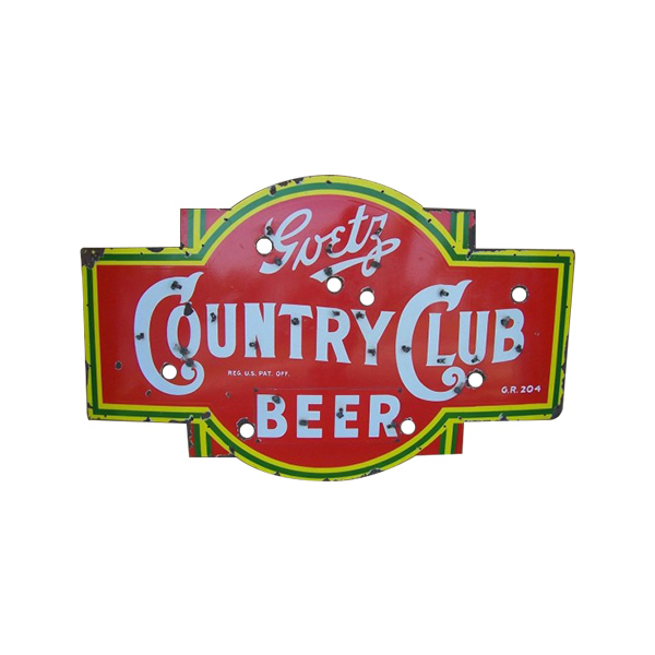 Vintage red and green “Lyt’s Country Club Beer” sign with white lettering