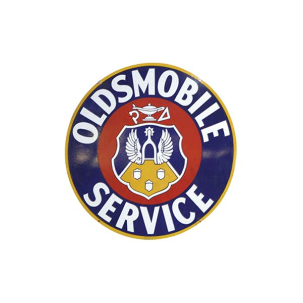 Oldsmobile Service logo in blue, white, red, and gold with an eagle emblem