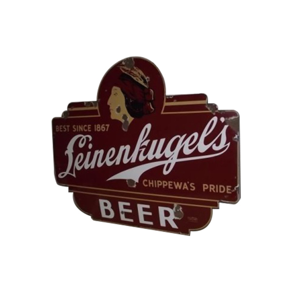 Leinenkugel's beer sign in red and cream with 