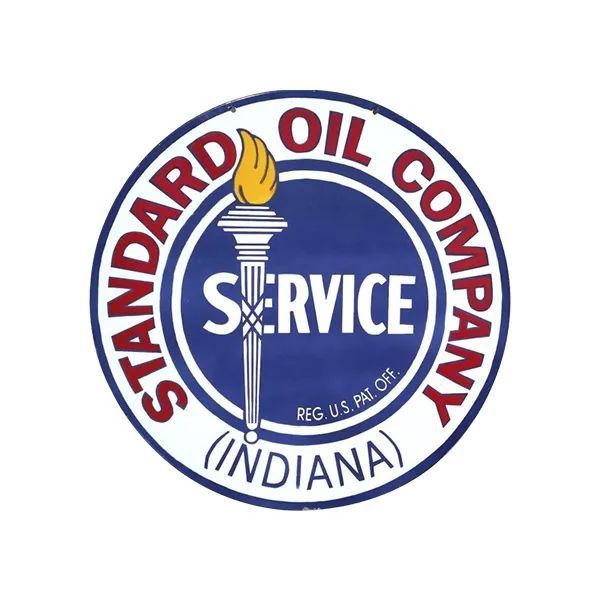 Standard Oil Company Indiana service station logo with torch emblem in red, blue, and white