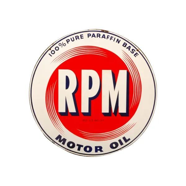 RPM motor oil logo with red circle, white center, and “100% pure paraffin base” text