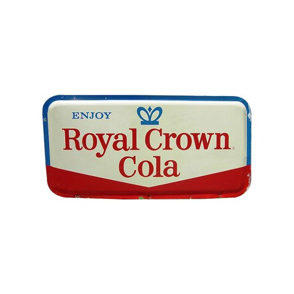 Royal Crown Cola metal sign with cream, red, and blue design