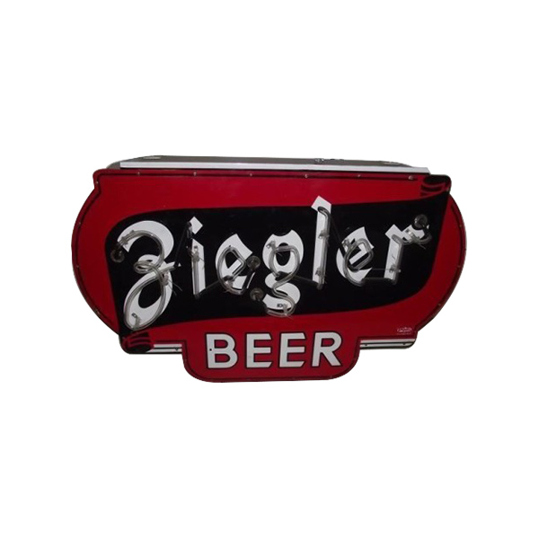 Red Zigler Beer vintage metal sign with white lettering