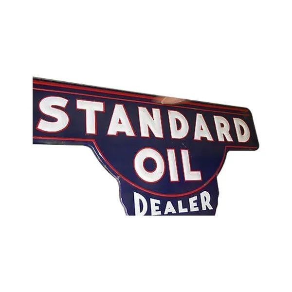 Vintage Standard Oil Dealer sign in red, white, and blue on a white background