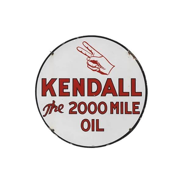 Kendall 2000 Mile Oil logo in a circular badge with a red hand pointing upward