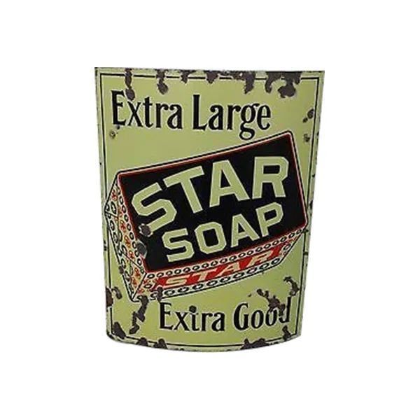 Vintage Star Soap box label, green background with black, red, and white lettering reading “Extra Large” and “Extra Good.”