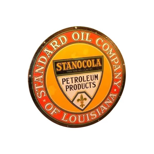 Round Standard Oil Company of Louisiana Stanocola petroleum products logo in red, orange, and gold