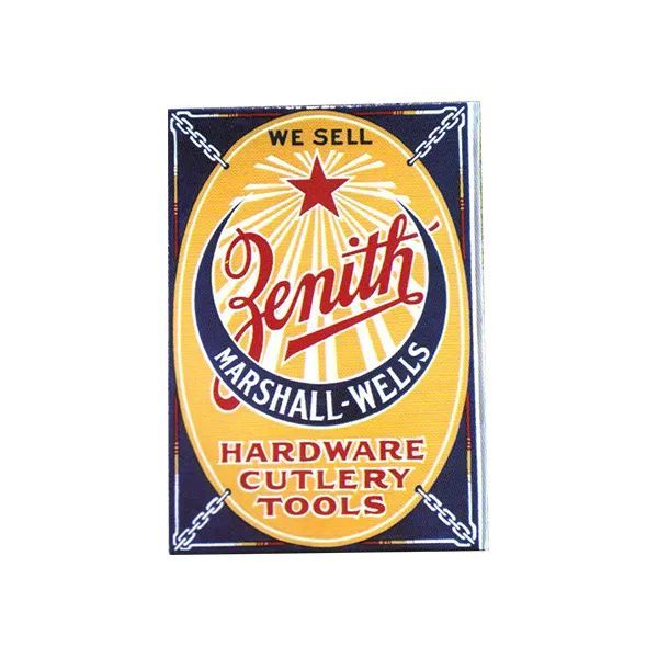 Vintage Zenith hardware, cutlery, and tools sign in yellow, red, and blue
