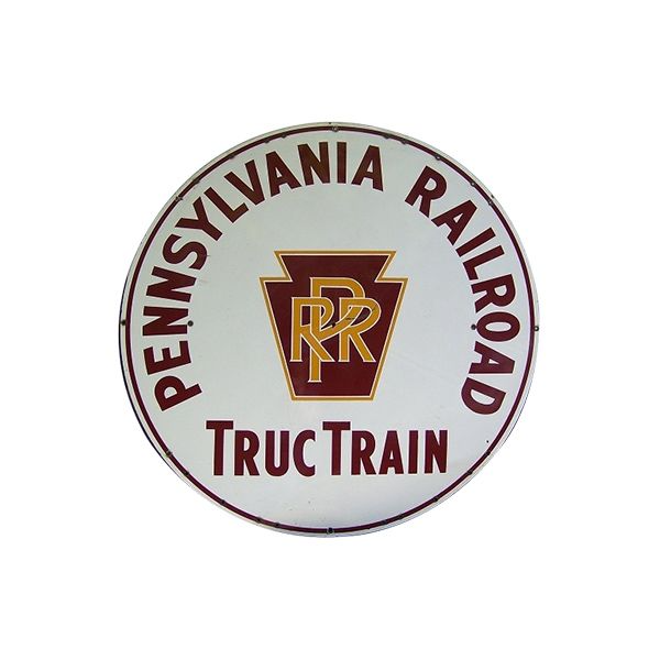 Pennsylvania Railroad TrucTrain round logo in maroon, gold, and white