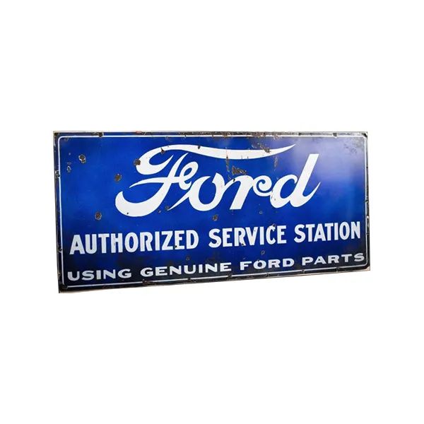 Blue Ford authorized service station sign with white lettering and logo