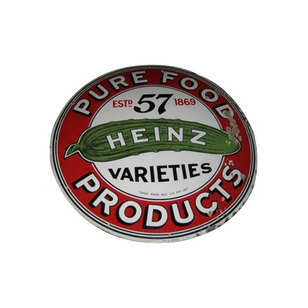 Heinz Pure Foods Products metal sign with red, white, green, and black lettering