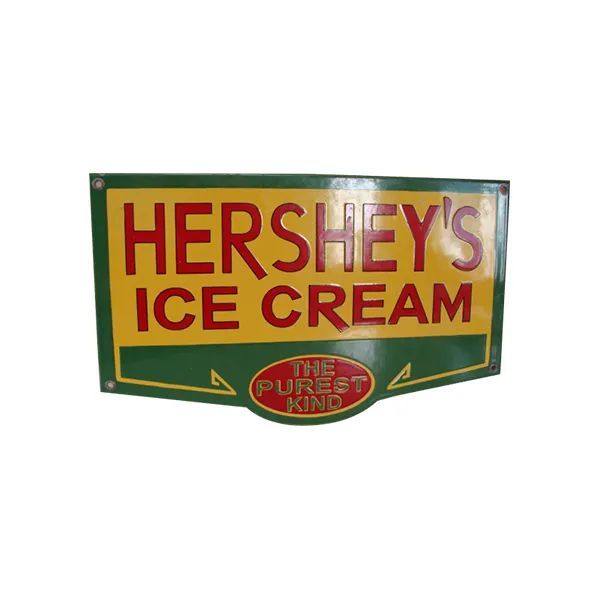 Vintage Hershey’s Ice Cream sign with red and yellow lettering on a green background