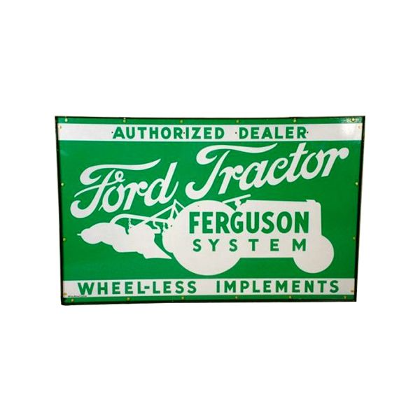 Green Ford Tractor Ferguson System authorized dealer sign with white lettering on a green background