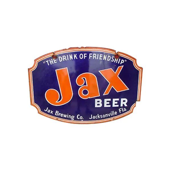 Jax Beer logo in orange and blue with “The Drink of Friendship” and Jacksonville, Fla.