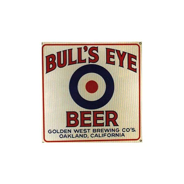 Bull's Eye Beer label with red, white, and blue target; Golden West Brewing Co., Oakland, California