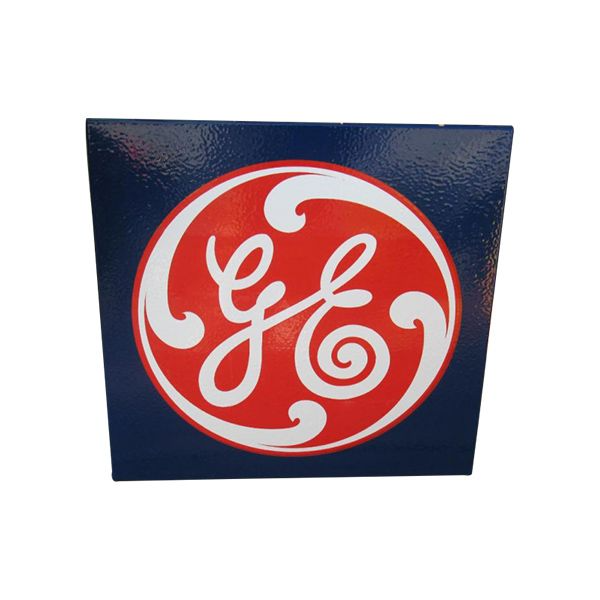 GE red monogram logo on a dark blue square background