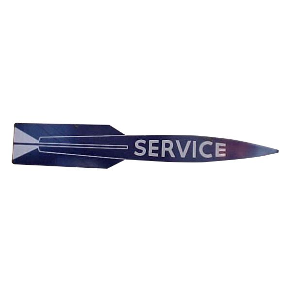 Blue service dart with white “SERVICE” text and arrow-shaped tail fins