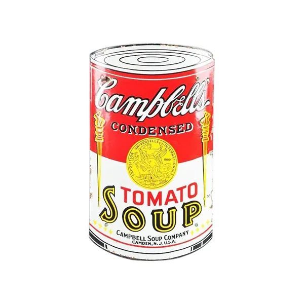 Campbell’s condensed tomato soup can with red, white, and yellow label