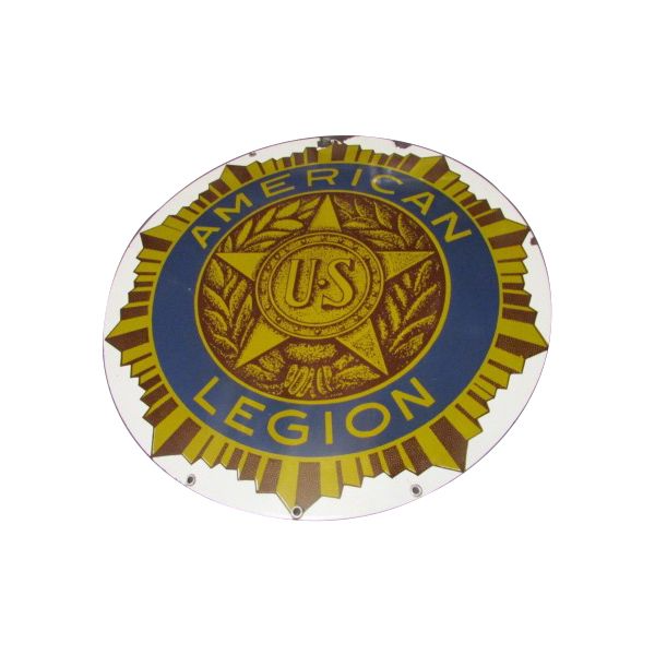 American Legion gold and blue emblem with a U.S. star badge in the center