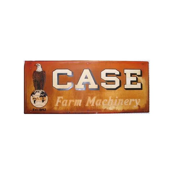 Vintage CASE Farm Machinery sign with a bird logo on a rust-orange background