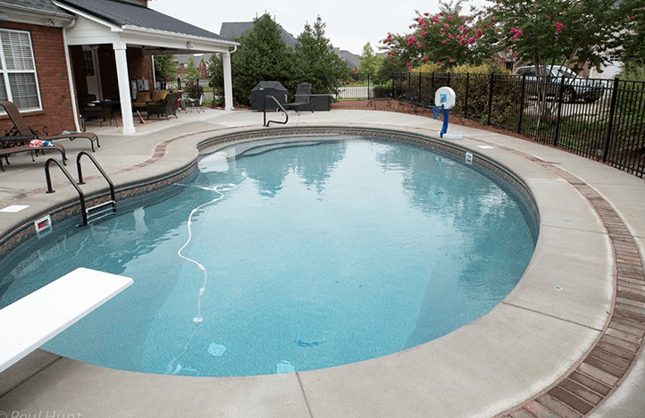 A view of a pool with board