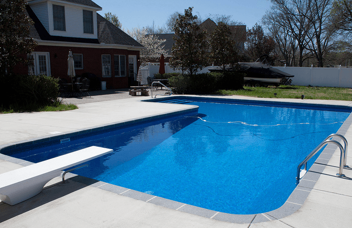 A swimming pool with board