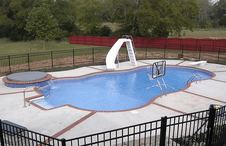 A custom swimming pool with red accent