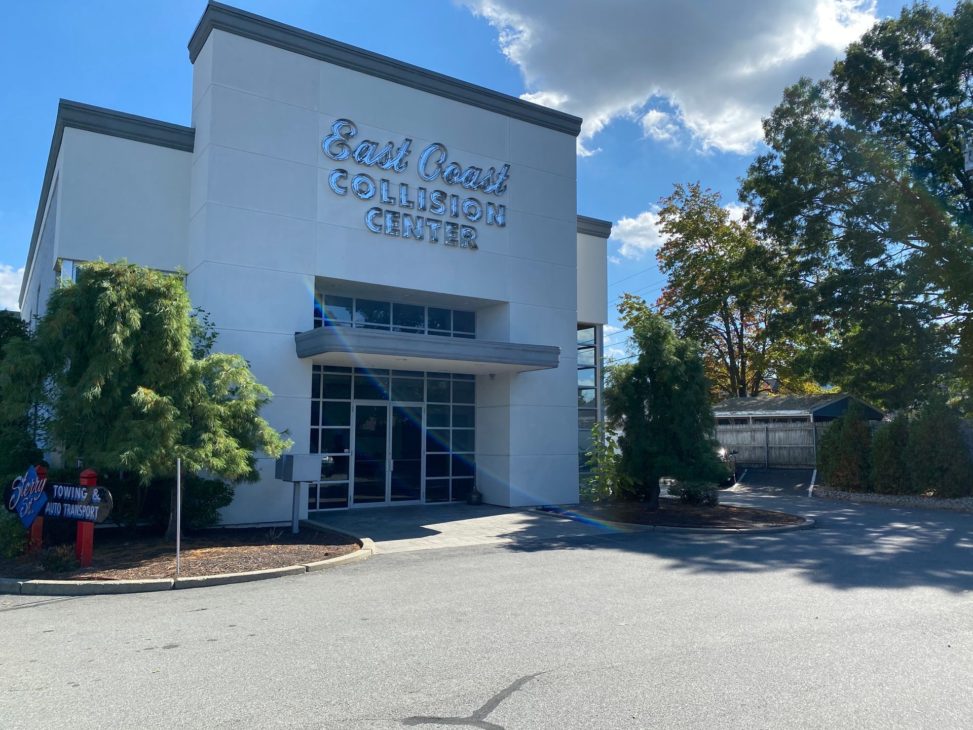 A white building marked 