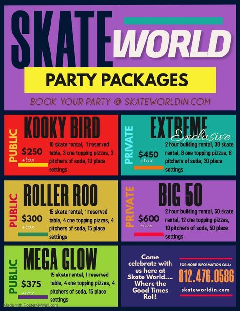 Skate world party packages flyer