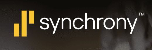 Synchrony logo: a yellow graphic next to the white text 