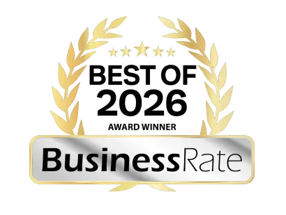 BusinessRate “Best of 2026” award badge with gold laurel wreath and stars