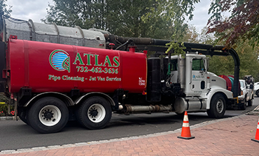Red and white Atlas truck