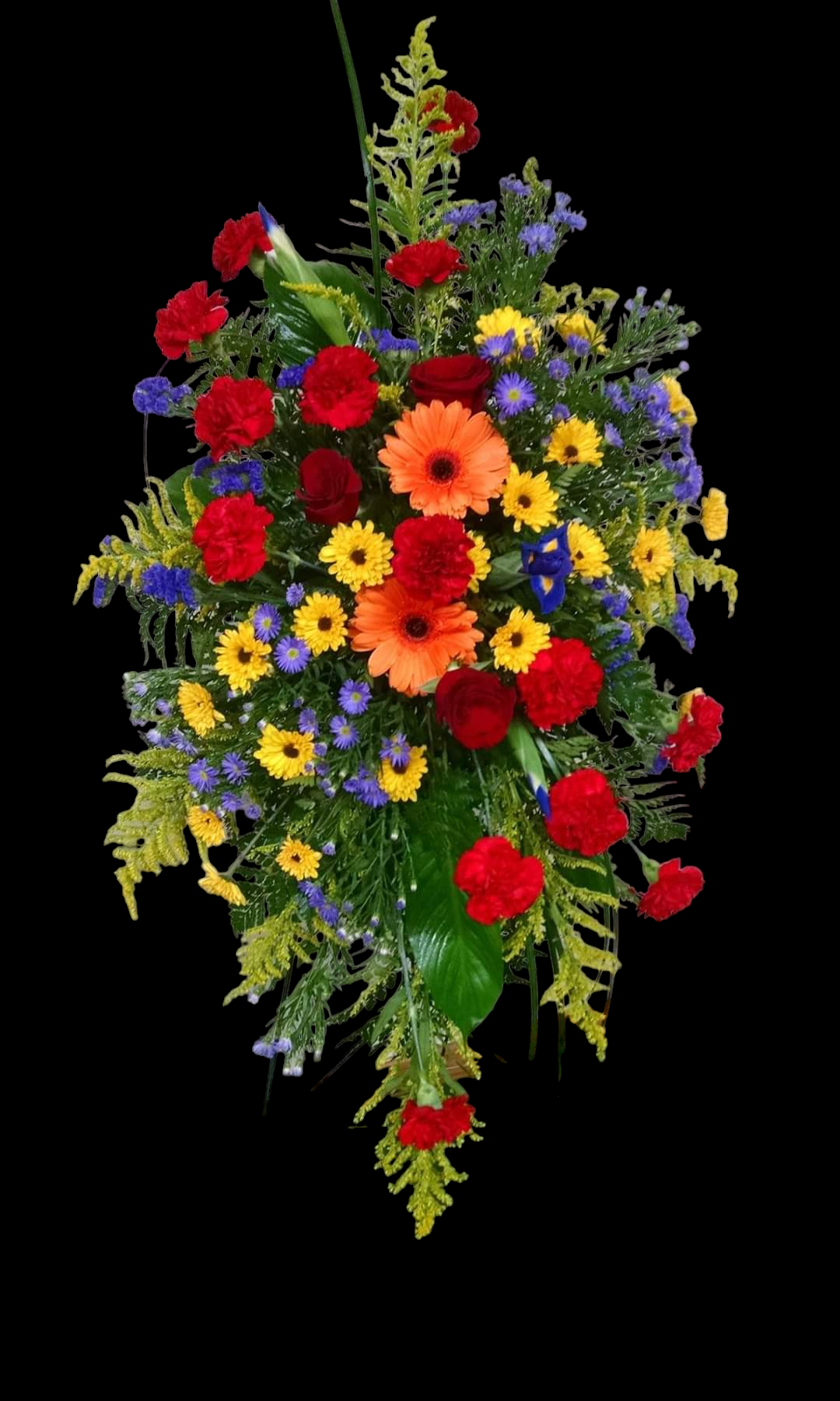 A bouquet of colorful flowers on a black background.