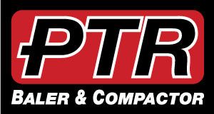 Logo for PTR Baler & Compactor, white text on red and black background.
