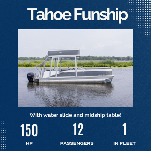 A tahoe funship with water slide and midship table