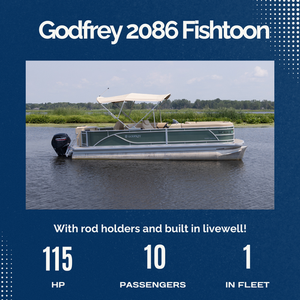 A picture of a boat that says godfrey 2086 fishtoon